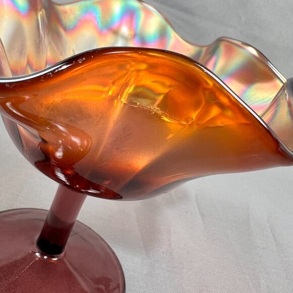 Vtg Fenton Carnival Stippled Rays Art Glass Comport Compote Amethyst Purple - Picture 11 of 16